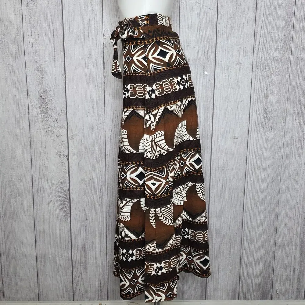 VTG Tapa Designs Hawaii Authentic Polynesian Tapa Print Wrap Skirt, sz Small
